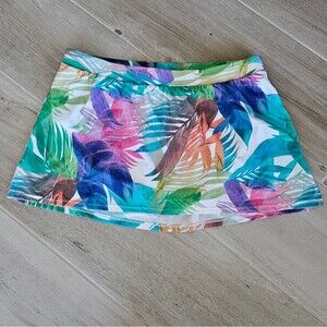 Cacique Multicolor Tropical Leaf Print Swim Skirt, Sz 18 Excellent Condition